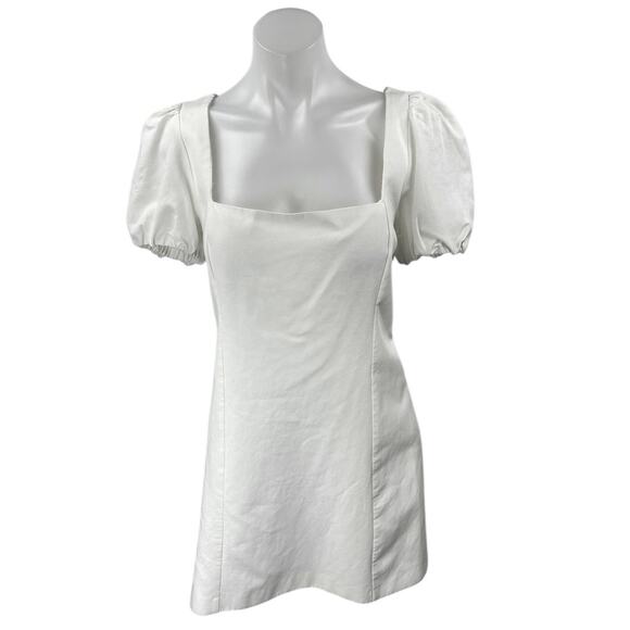 NEW Zara White Short Puff Sleeve Lace Up Back Square Neck Mini A Line Dress XL - Picture 1 of 6
